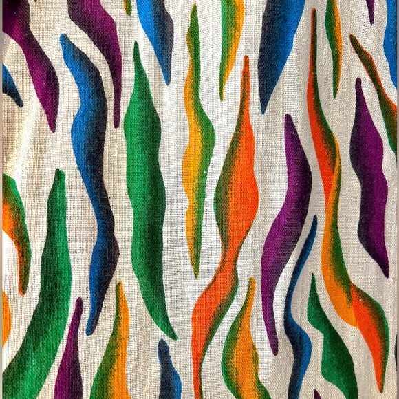 80s/90s True Vintage Rainbow Zebra Print Linen Drop Waist Dress - Picture 7 of 10